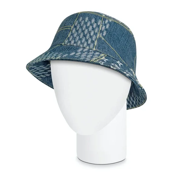 Louis Vuitton Nigo Blue Monogram Giant Wave Denim Logo Sun Bucket Hat M 58cm